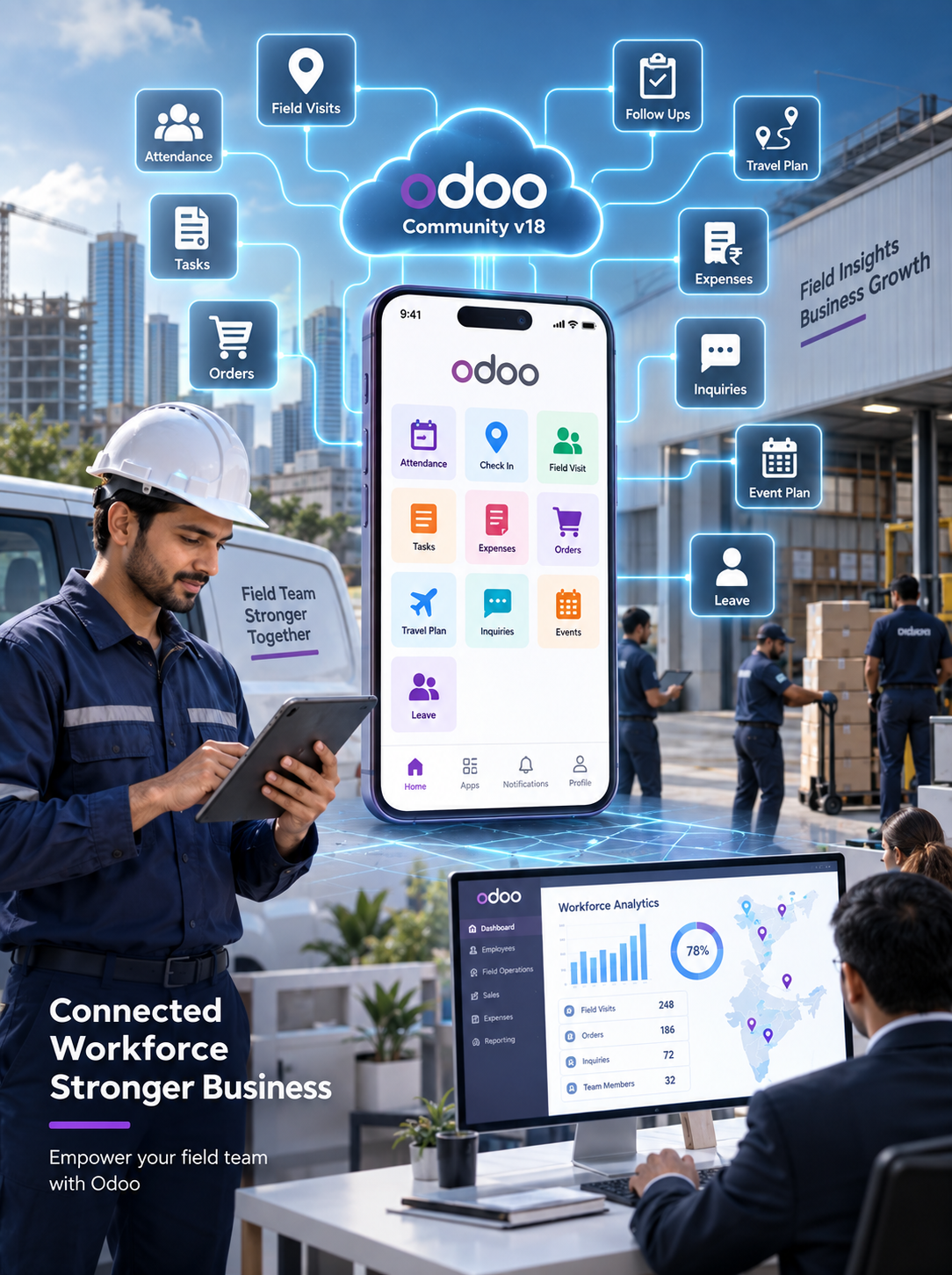 Custom Mobile Workforce Platform Odoo Community v18